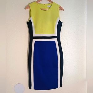 Calvin Klein yellow and blue color block dress